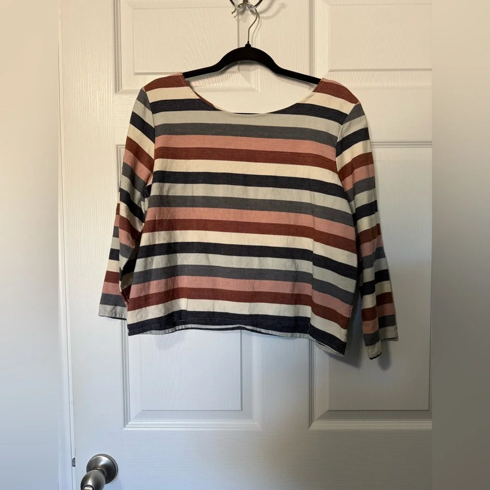 Tribe Alive Boxy Cut Striped Cotton Top - L